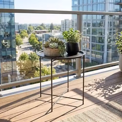 Outsunny Round Black Metal Garden Side Table with Removable Tray, W/D/H: 46 x 46 x 53 cm – 6