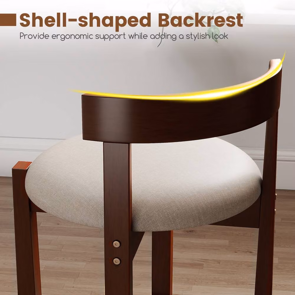 Gymax 2 Pack Brown Linen Upholstered Bar Stools with Rubberwood Legs, Counter Height: 62 cm – 4
