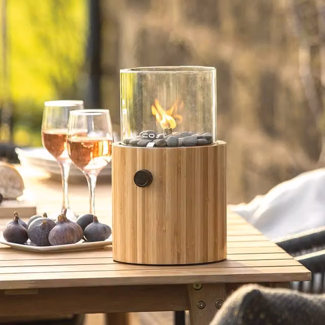 Cosiscoop Portable Tabletop Gas Fire Pit Lantern in Natural Wood Finish, Diameter: 76.2 cm