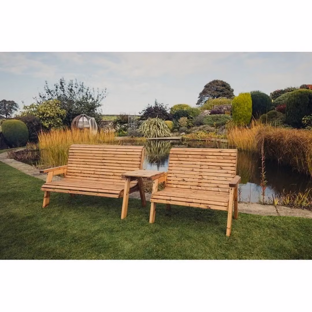 Churnet Valley Garden Furniture Ltd Valley 5 Seat Set with Straight Tray in Brown Pine Wood – 2