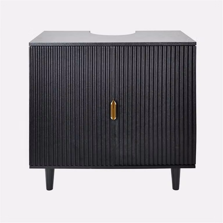 FORGEVIO Black Ribbed Under Sink Bathroom Cabinet with Hinged Doors