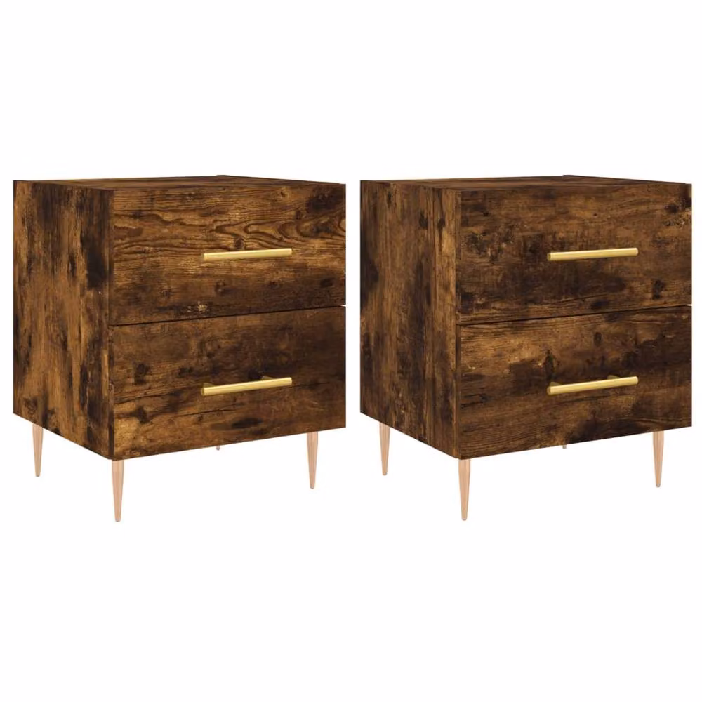 Berkfield Home Modern Bedside Cabinets, 2 Piece Set in Smoked Oak Brown, W/D/H: 40 x 35 x 47.5 cm – 3