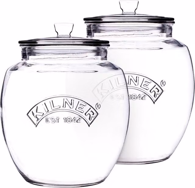 Kilner Set of 2 Universal Push Top Airtight Glass Storage Jars, 2 Litre, Transparent – 1