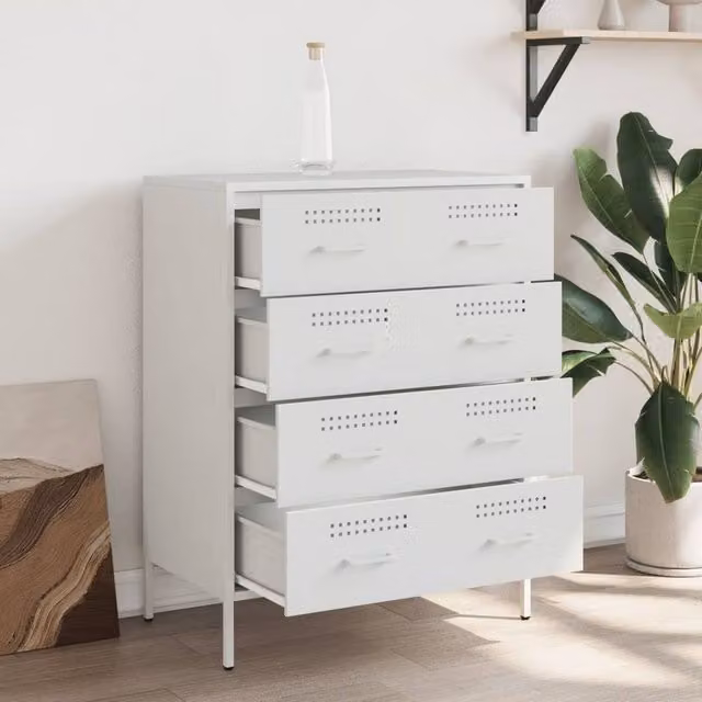 Berkfield Home White Steel Sideboard W: 68 cm, D: 39 cm, H: 89 cm
