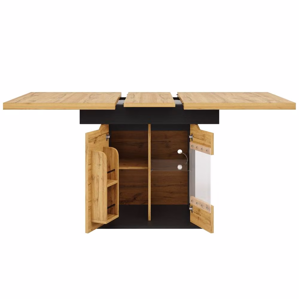 Merax Extendable Modern Rectangular Dining Table with LED Lighting and Storage in Brown and Sand – 3