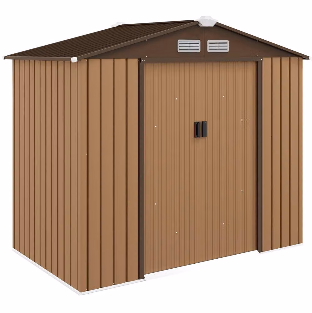 STILVORA Brown Pent Garden Storage Shed with Sliding Doors and Galvanised Steel Construction, W/D/H: 235 x 127 x 185 cm – 3