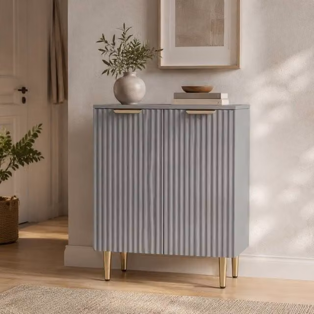 STILVORA Modern Grey Sideboard with Adjustable Shelf and Metal Legs, W/D/H: 80 x 40 x 60 cm