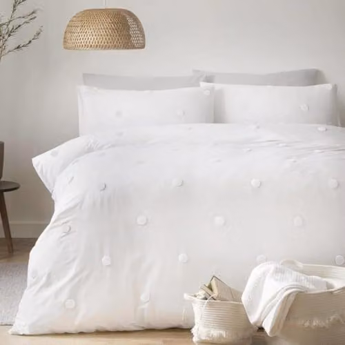 Appletree Dot Garden 100% Cotton Duvet Cover and Pillowcase Set, White, W/D/H: 135 x 200 cm and 50 x 75 cm