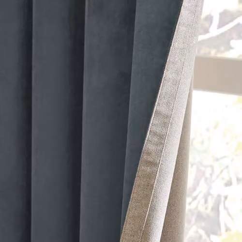 Furn Verso Blackout Eyelet Curtain Pair in Petrol Blue Suede Fabric, W: 117 cm, H: 137 cm – 2