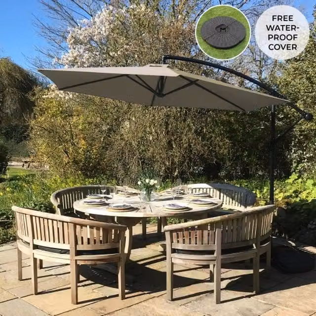Monstershop Cantilever Parasol with Fan Base in Beige and Grey Polyester