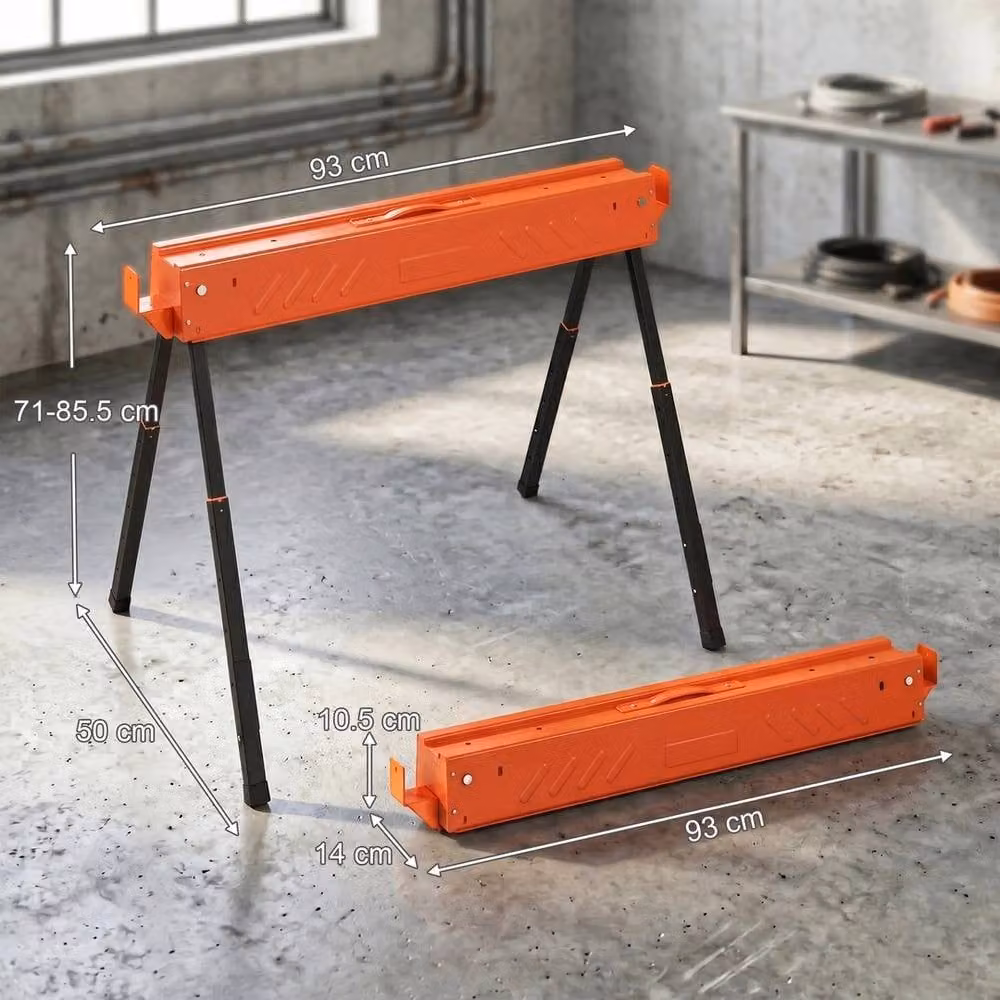 NESTLUNE Height Adjustable Saw Horses Twin Pack, Orange, W: 1000 cm, H: 52 cm – 2