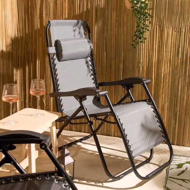 Garden Gravity Folding Sun Lounger with Armrests in Grey
