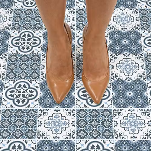 WallPops FP2951 Leyton Blue and Grey Self-Adhesive Peel and Stick Floor Tiles, 30.48 x 30.48 cm – 5