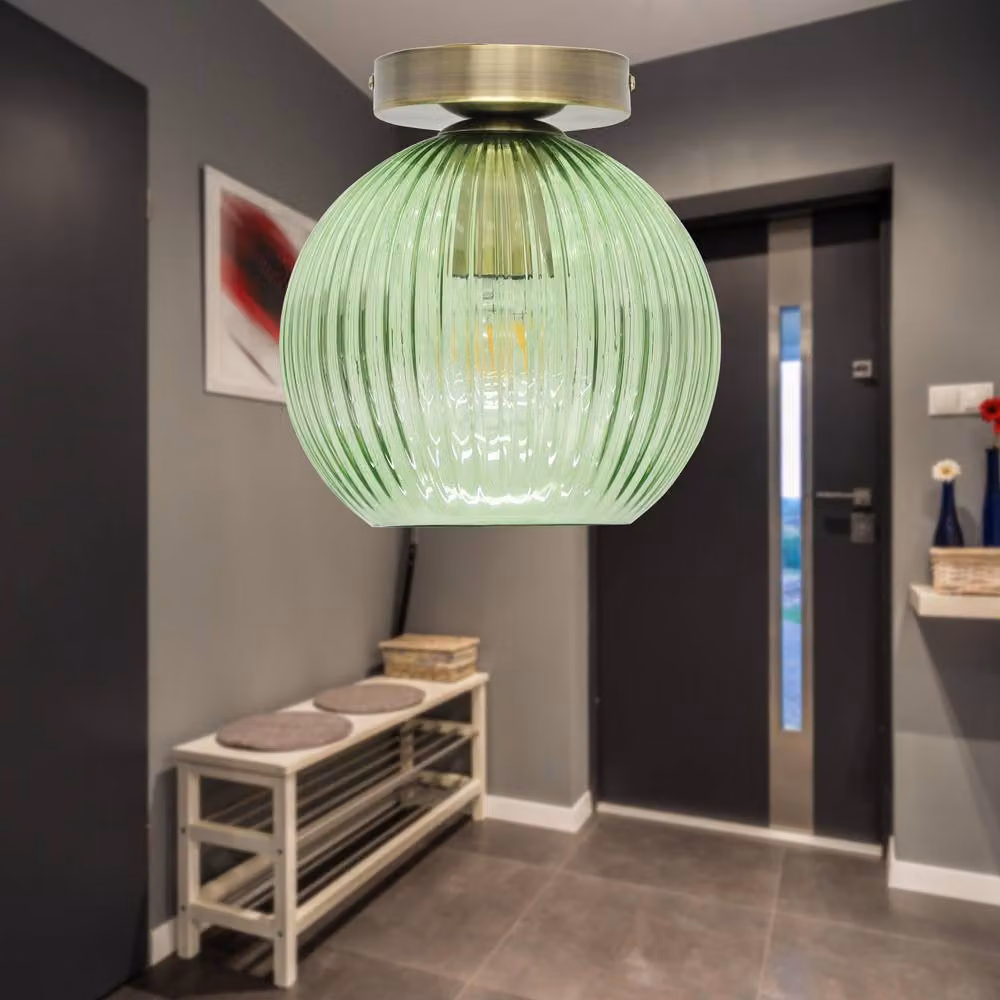 First Choice Lighting Betchley Green Glass Globe Antique Brass Ceiling Light Fitting – 2