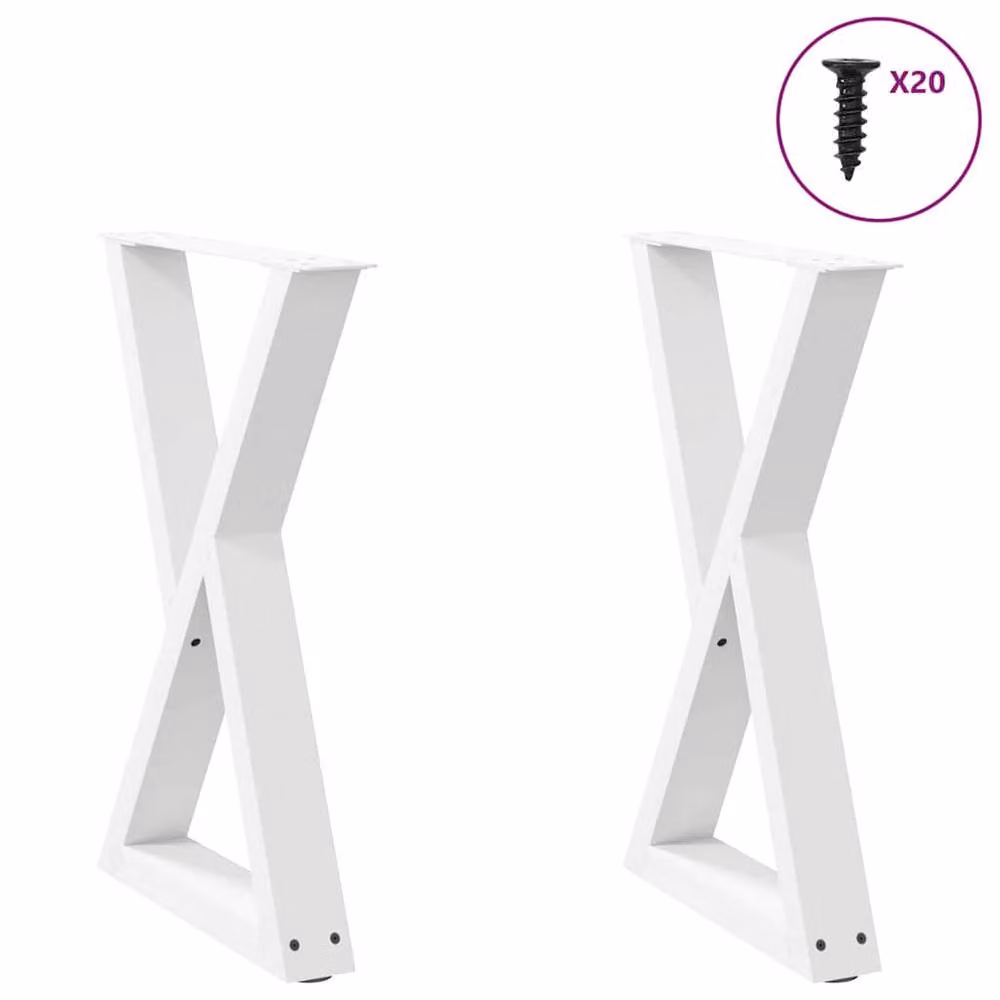 Berkfield Home Modern Dining Table Legs, 2 Piece Set, White Steel, W: 50 cm, H: 72-73.3 cm
