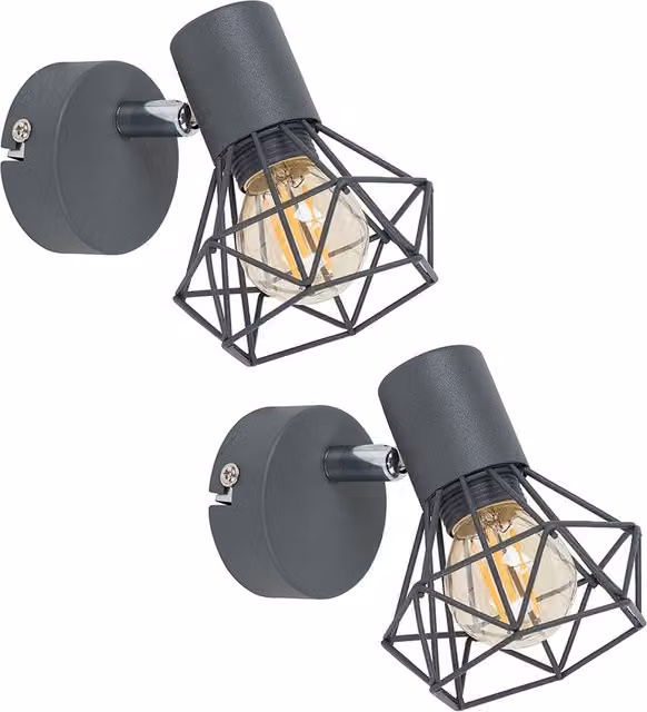 ValueLights Angus Industrial Metal Single Wall Lanterns, Grey, Pack of 2
