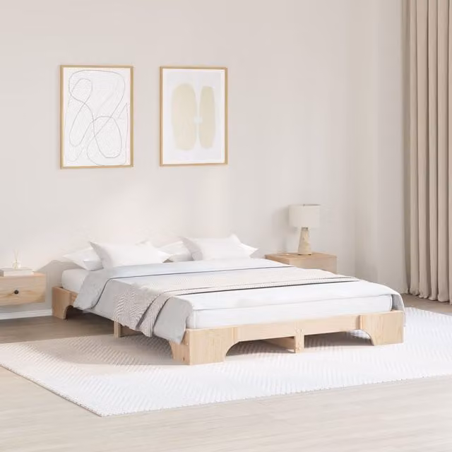 Berkfield Home Solid Pine Wood Bed Frame, Beige, W: 140 cm, D: 200 cm