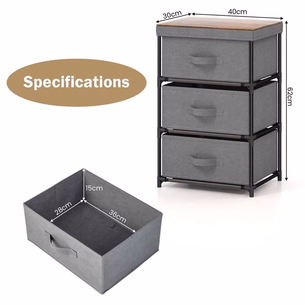 NESTLUNE 3-Tier Fabric Chest of Drawers and Nightstand Organizer in Grey, W: 100 cm, D: 15 cm, H: 15 cm – 2