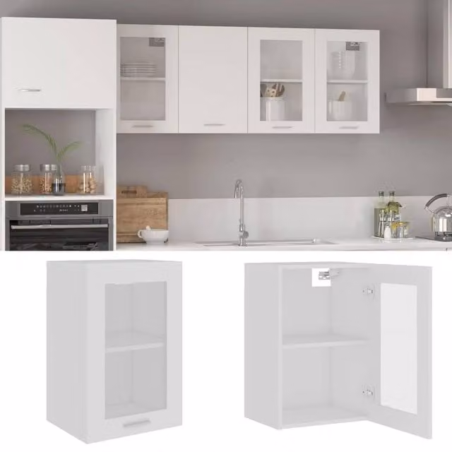 Berkfield Home Modern Glossy White Wall Mounted Hanging Glass Cabinet with Internal Shelves W/D/H: 40 x 31 x 60 cm
