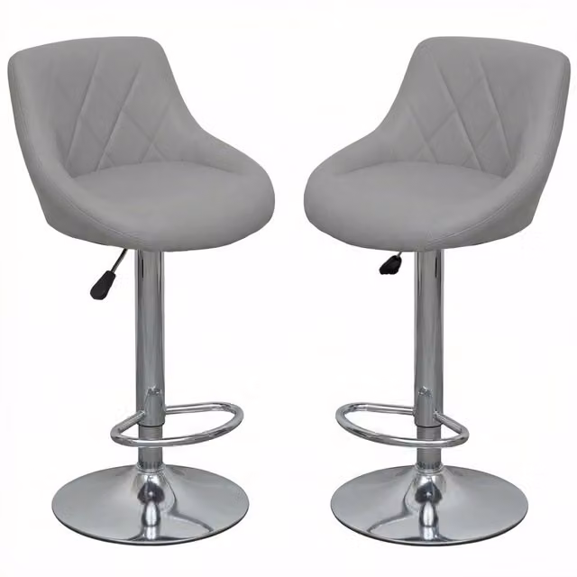 Alivio Set of 2 Modern Grey and Black Upholstered Swivel Bar Stools with Metal Frame