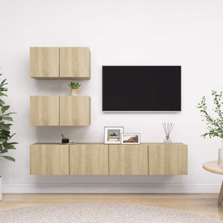 Berkfield Home Modern 4 Piece TV Cabinet Set in Sonoma Oak and Light Brown
