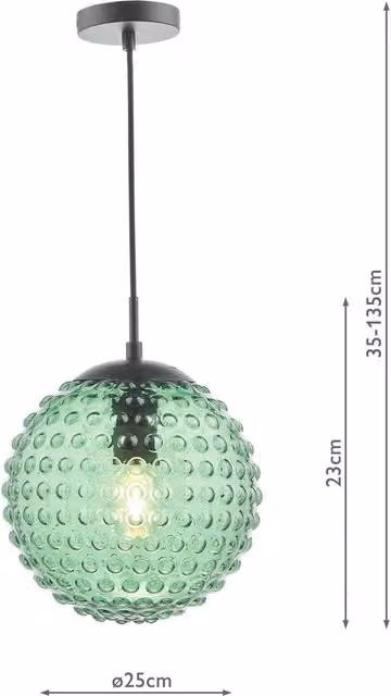 Dar SP72-HOB8824 Black Dimmable LED Suspended Sphere Pendant Light with Glass and Metal Finish, H 135 cm, W 40 cm, D 25 cm