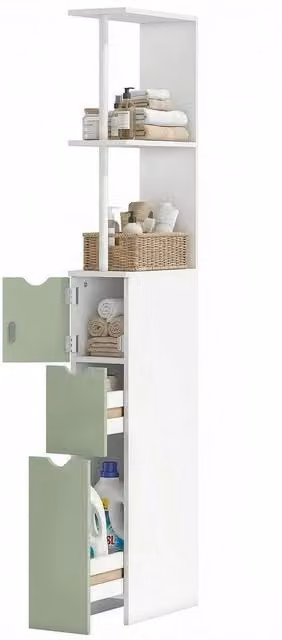 KORVIXA Multicolour Freestanding Bathroom Storage Cabinet with Hinged Doors and Internal Shelves – 1