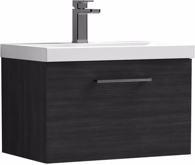 Balterley 600mm Wall Hung 1 Drawer Vanity Unit in Woodgrain Black with Pewter Handle