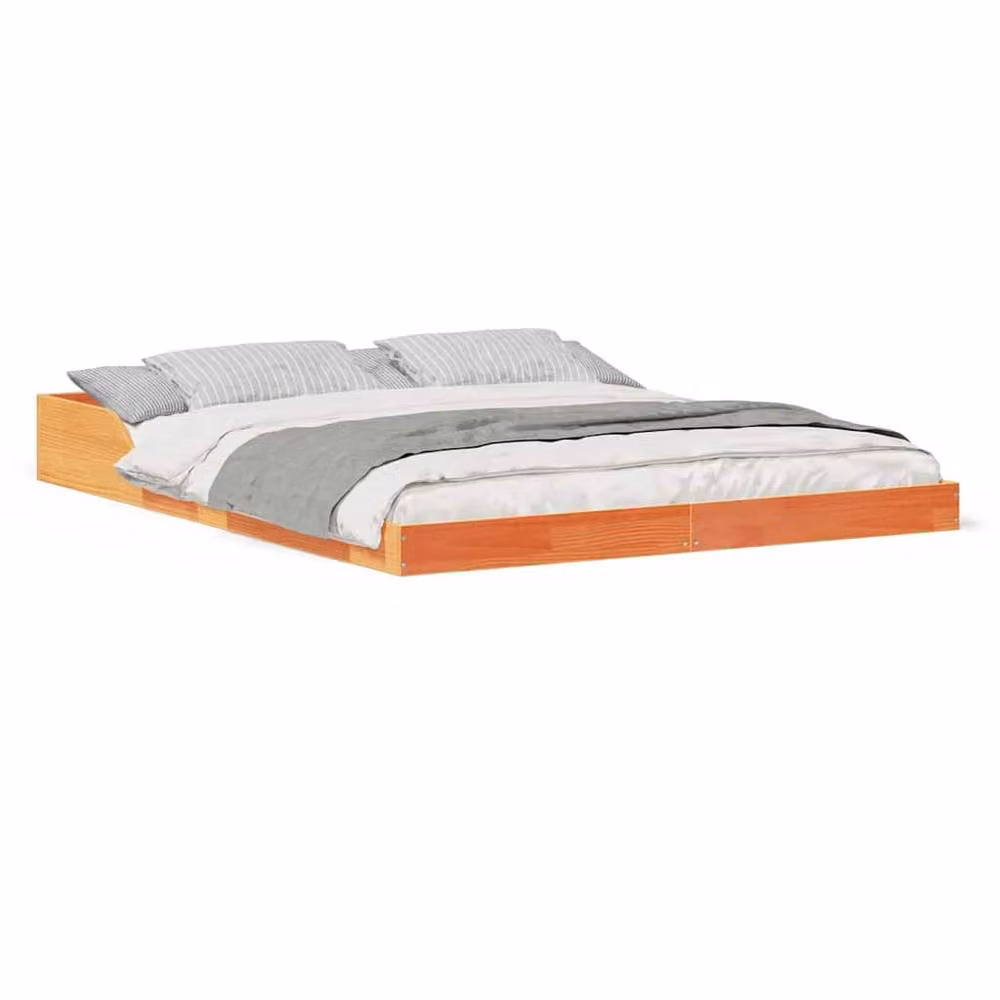 Berkfield Home Waxed Brown Solid Pine Wood Bed W/D/H: 140 x 210 cm – 3