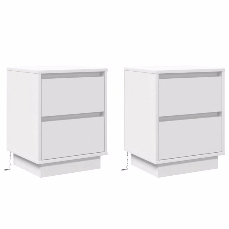 Berkfield Home Set of 2 Modern White Bedside Cabinets with Integrated LED Lighting and Soft-Close Drawers, W/D/H: 39 x 34.5 x 50 cm