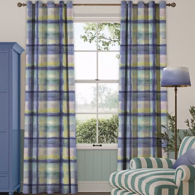 Bluebellgray Made To Measure Blackout Eyelet Curtains in Heather Tartan Checked Cotton Fabric, Purple and Multicolour