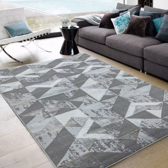 The Rug Shop UK Silver Modern Geometric Machine Woven Area Rug, W/D: 200 x 290 cm