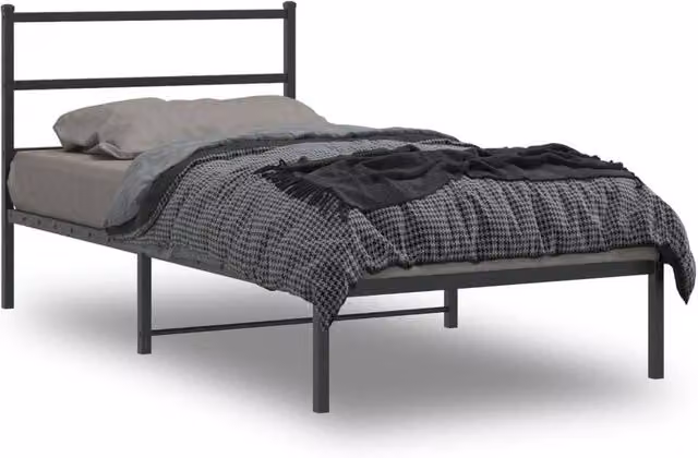 Berkfield Home Metal Bed Frame with Headboard in Black, W: 107 cm, L: 203 cm