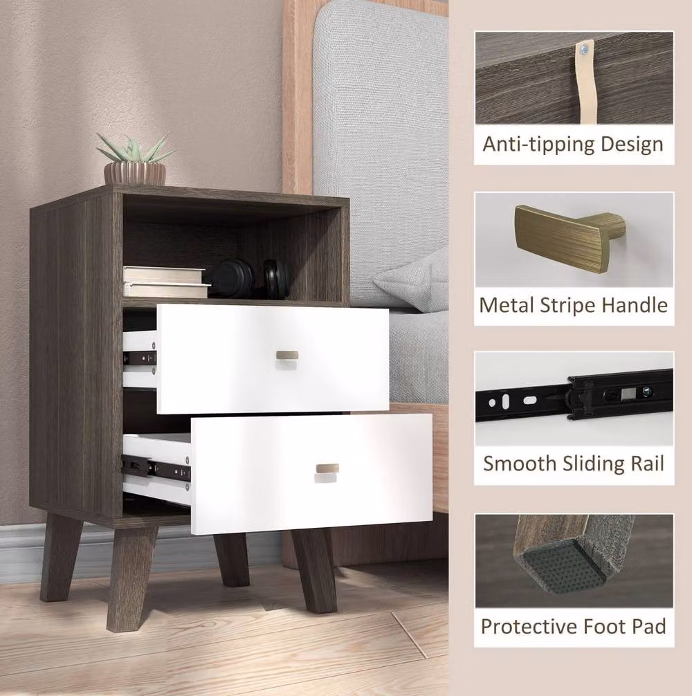 STILVORA Grey Bedside Table with 2 Drawers and Shelf – 6