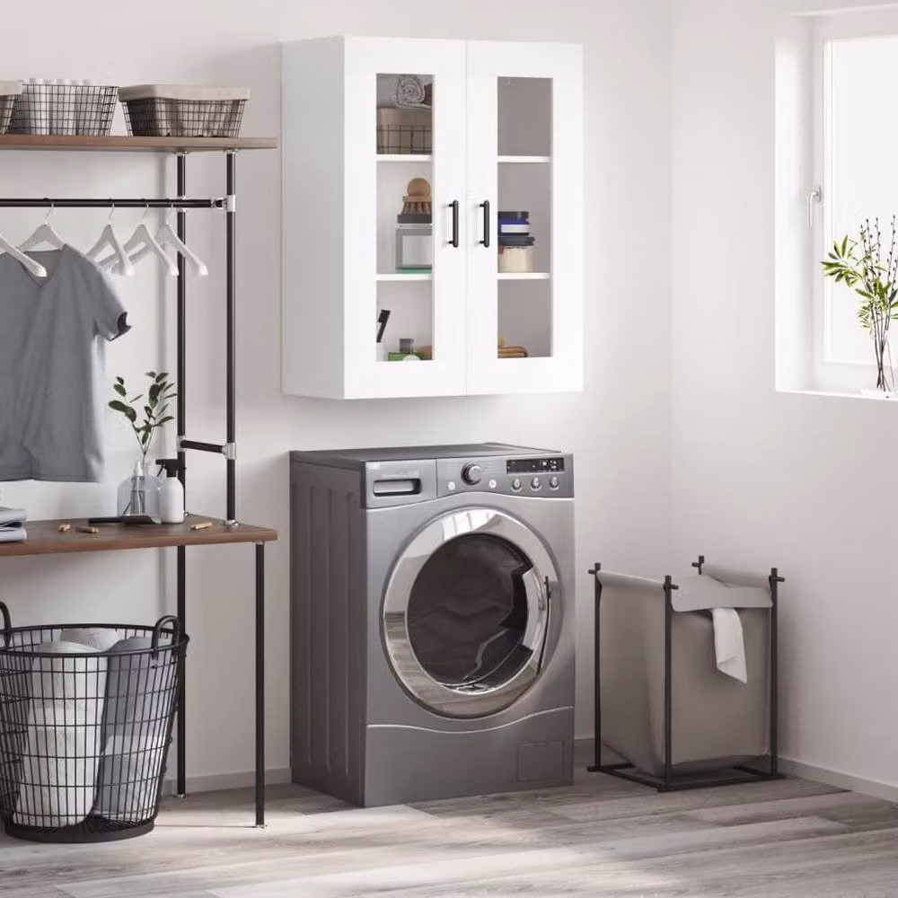 Berkfield Home Wall Mounted White Cabinet with Glass Doors W/D/H: 69.5 x 34 x 90 cm – 2