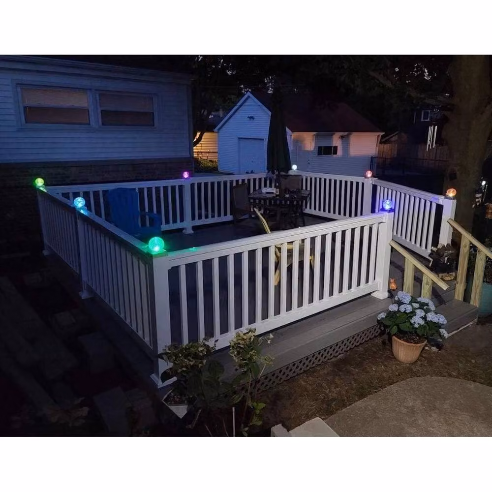FLAVORA 2-Piece Multicolor Solar Crackle Ball LED Fence Post Lights in Clear and Silver – 3