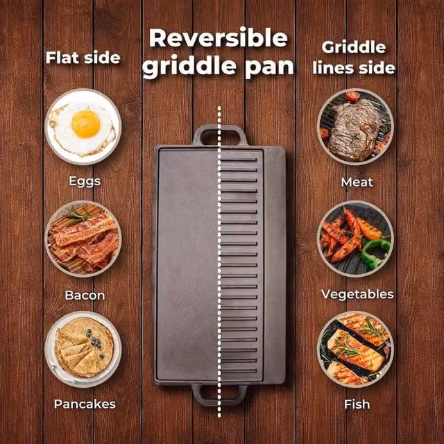 SPETLEK Toque Reversible Cast Iron Griddle Plate, Black, W: 100 cm, D: 60 cm