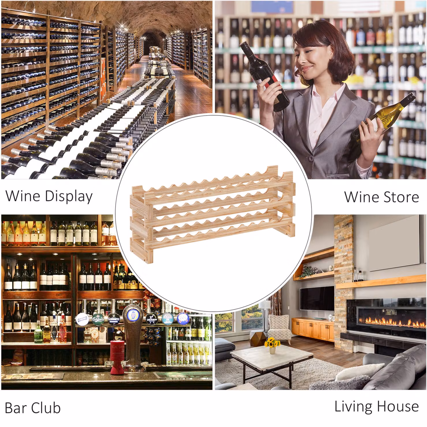 HOMCOM Three-Tier Wooden Wine Rack, 36 Bottle Capacity, Brown – 6