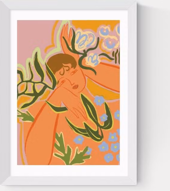 East End Prints Flourish Framed Botanical Floral Wall Art in White and Multicolour