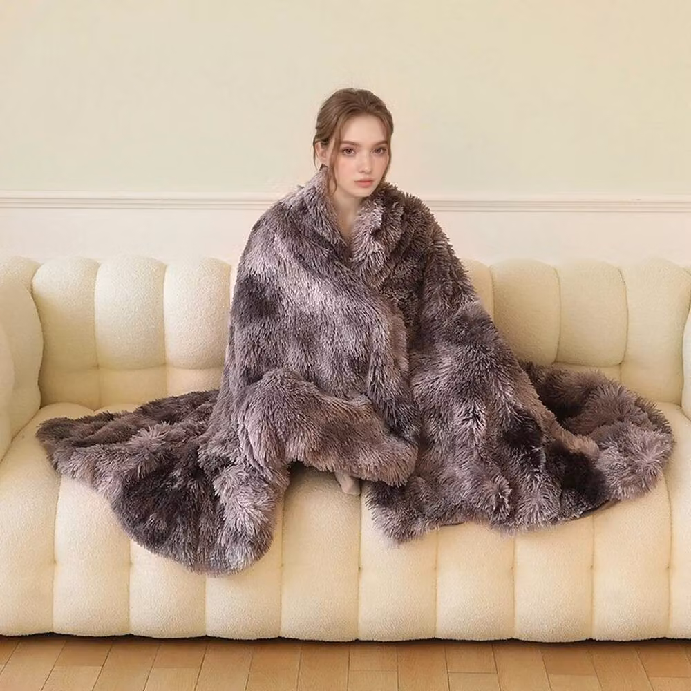 KORVIXA Grey Fluffy Faux Fur and Fleece Reversible Throw Blanket, W/D/H: 100 x 190 cm – 3