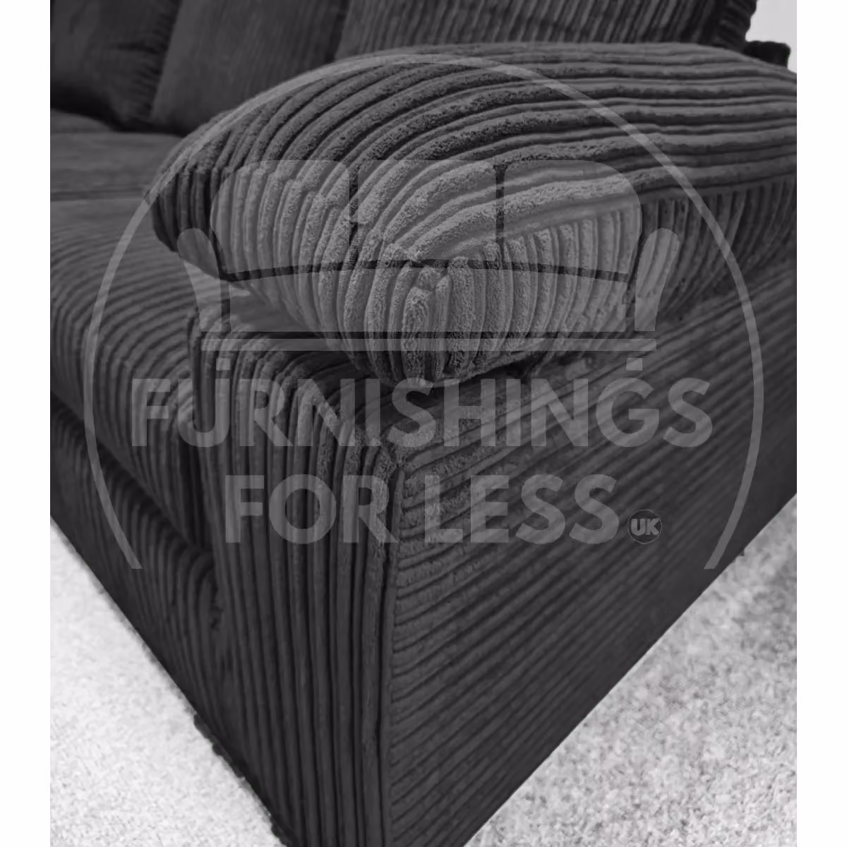 Furnishings For Less UK Delta Large 3 Seater Fabric Sofa in Black with Padded Jumbo Cord Arms – 3