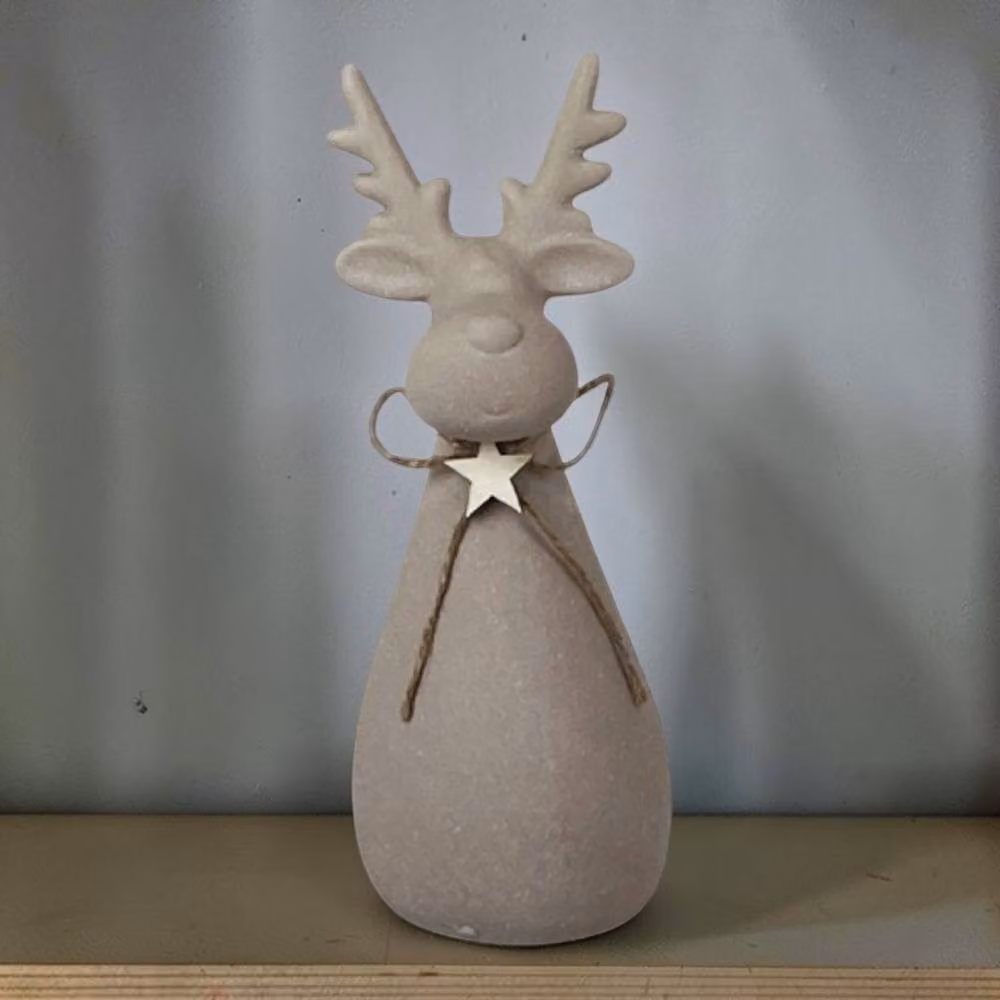 Four Candle Grey and Silver Sand Texture Effect Ceramic Reindeer Christmas Tabletop Decoration – 2