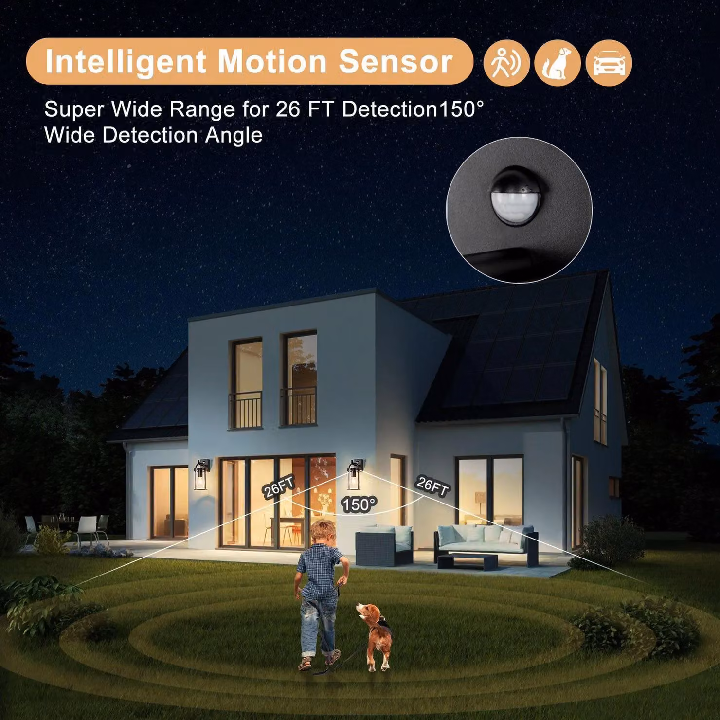 Harper Living Black Retro Industrial Outdoor Wall Lantern with PIR Motion and Dusk Sensor, IP65 Weatherproof Metal Design – 3