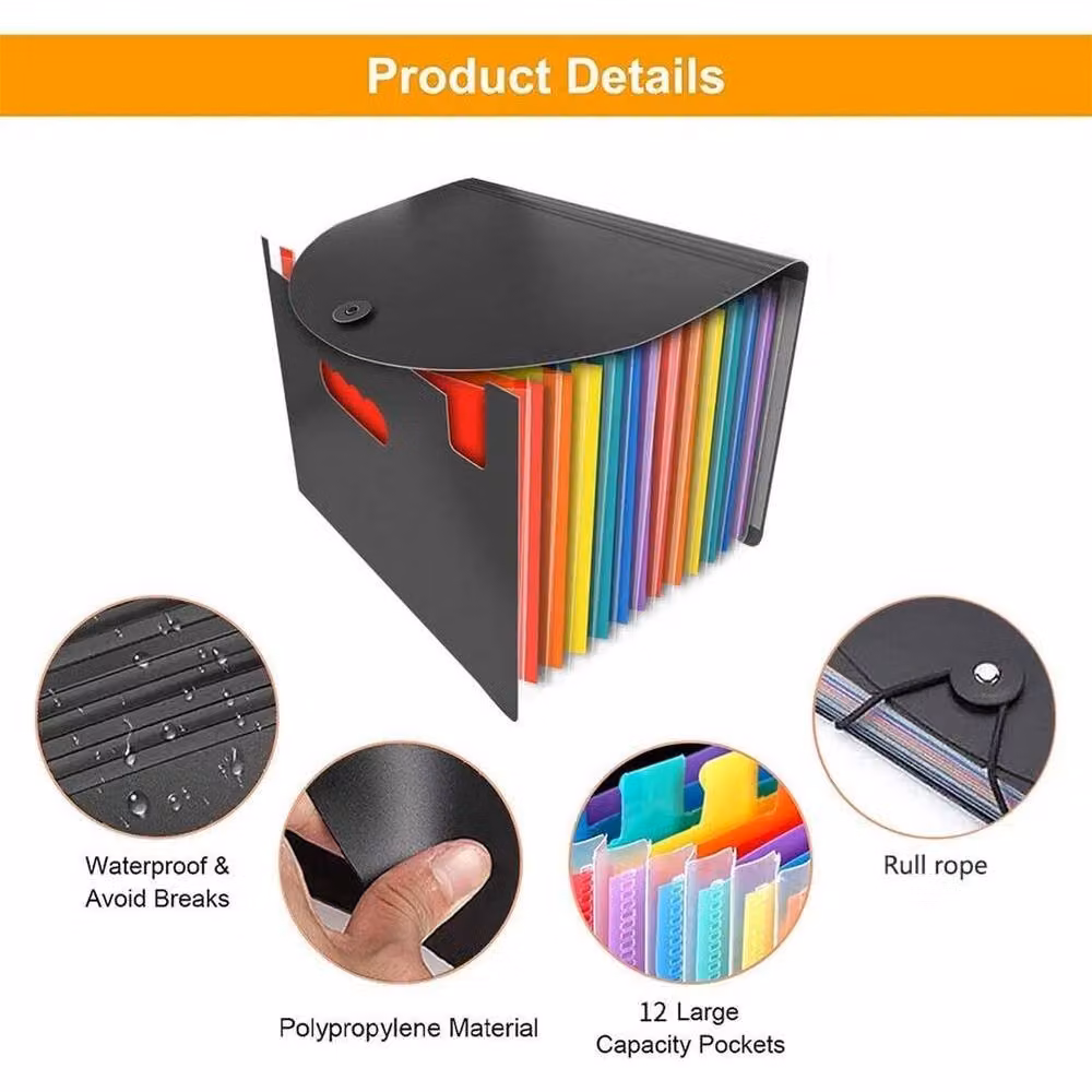 VOGREX 25 Pocket A4 Expanding File Organiser Document Folder in Black – 4