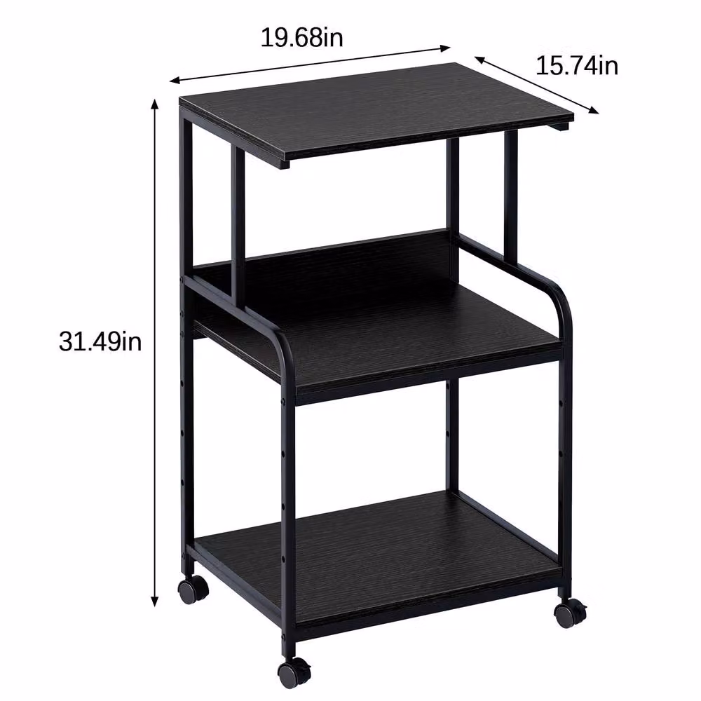 Huhote 3-Tier Printer Stand with Adjustable Shelves and Locking Wheels, Black – 7