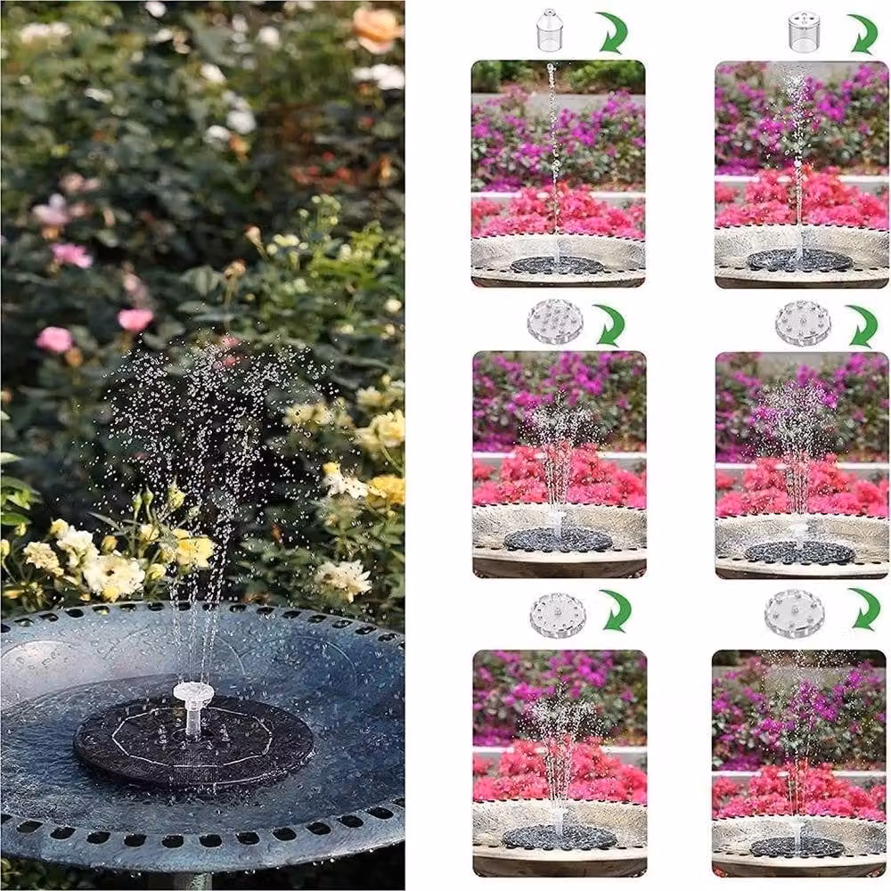 NESTLUNE Solar Floating Fountain Pump with 8 LED in Black – 5
