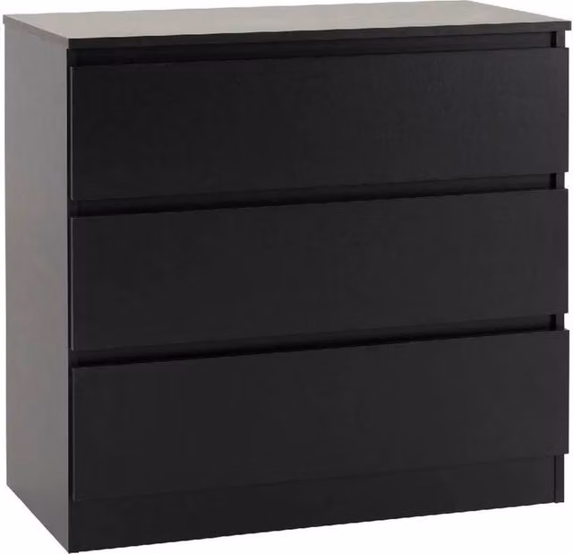FORGEVIO Black Matt 3 Drawer Chest with Recessed Handles for Bedroom Storage, W: 77 cm, D: 40 cm, H: 100 cm – 1