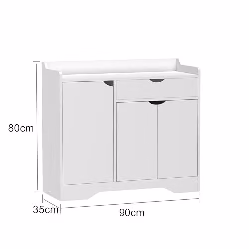 HYGRAD Modern Wooden Hallway Shoe Storage Cabinet, White, W/D/H: 90 x 35 x 80 cm – 2