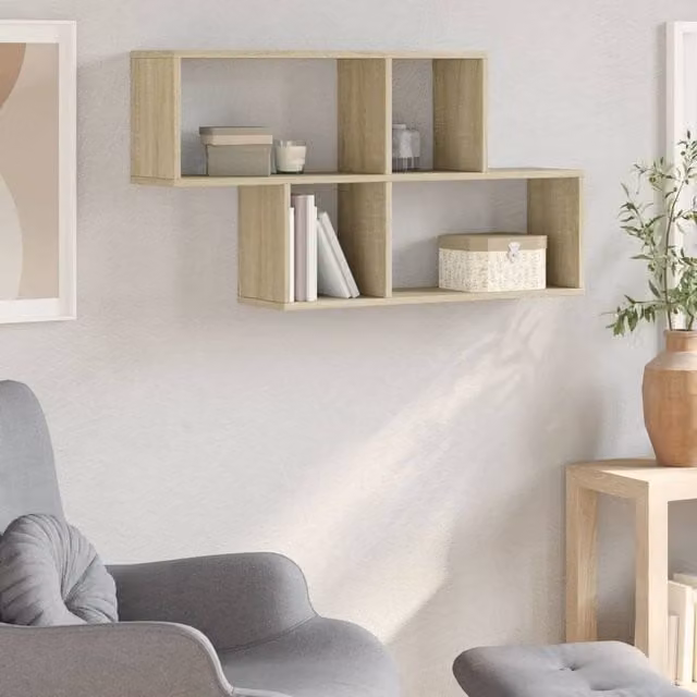 Berkfield Home Sonoma Oak Wall Shelf in Light Tan, W/D/H: 100 x 20 x 53 cm
