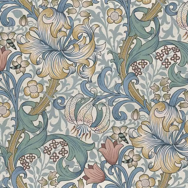 House of Hackney Golden Lily Wallpaper Moonstone Sample Multicolour W: 42.0 cm, H: 29.7 cm